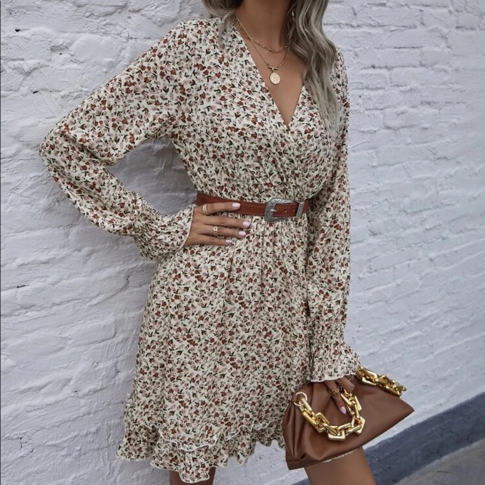 Boho Gypsy Floral Print V Neck Dress